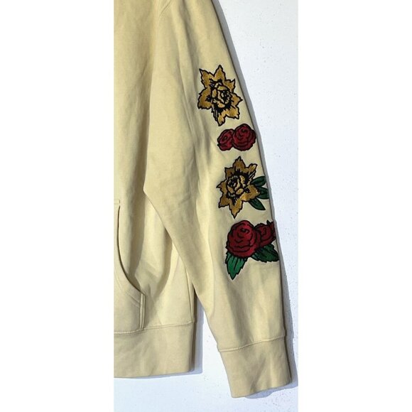 VTG Coachella Music Arts Festival Ivory Embroidered Flowers Zip Hoodie - Picture 6 of 10